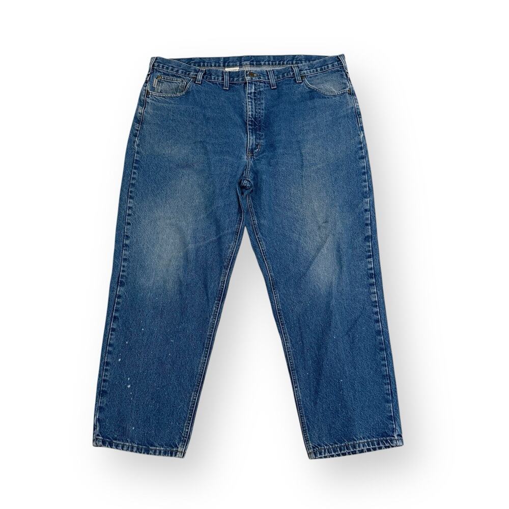 Carhartt Jeans Men 46x30 Blue Relaxed Fit Workwear Casual Denim Pants B17 FLAWS